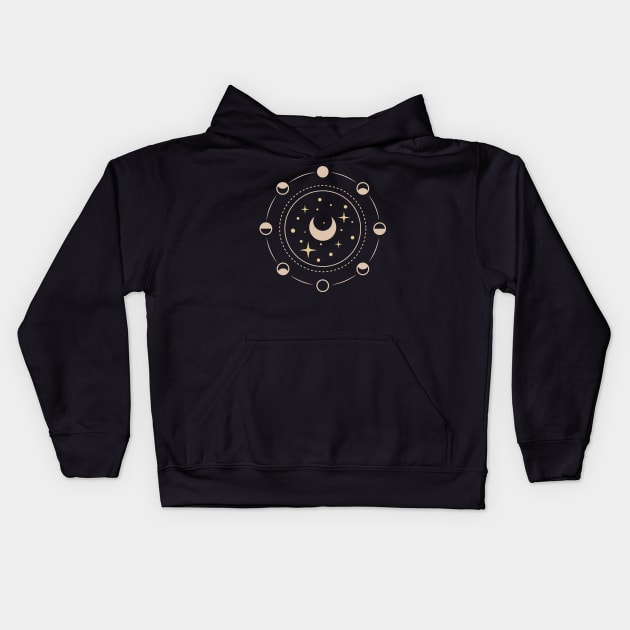 Minimalist line art astrology design with moon phases Kids Hoodie by Aesthetic Witchy Vibes